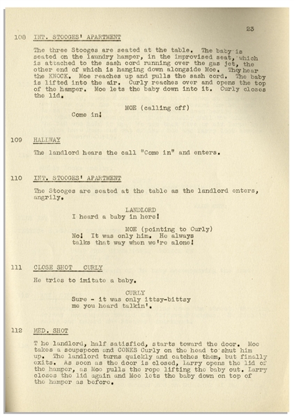 Moe Howard's Personally Owned Script for The Three Stooges 1938 Film ''Mutts to You''
